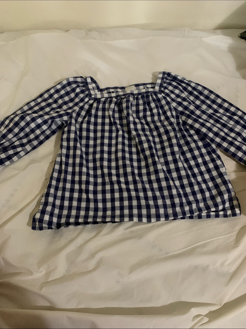 Crewcuts Navy and White Gingham Off-Shoulder Top
